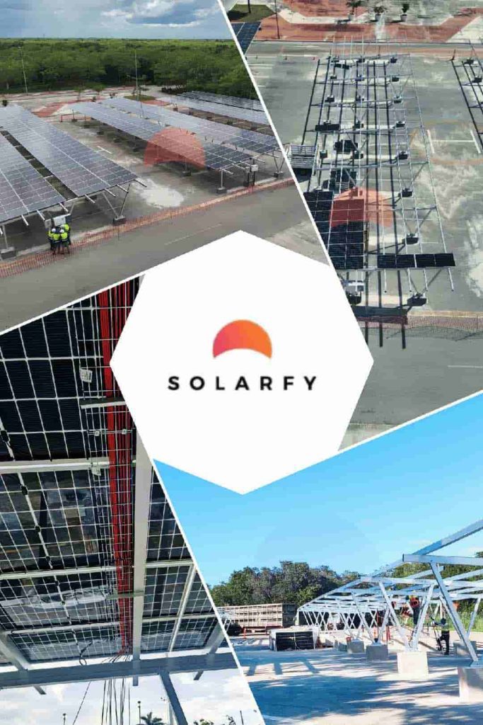 four pictures show each phase of the installation of the solar carport